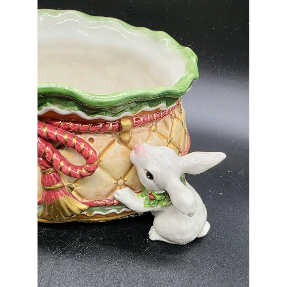 2003 Fitz & Floyd Christmas Sandy Tidbit Dish Candy Bowl Bear‎ Rabbit 9